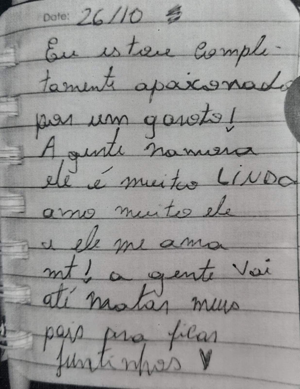 Menina de 11 anos escreveu em diário que mataria a mãe para ficar com o namorado