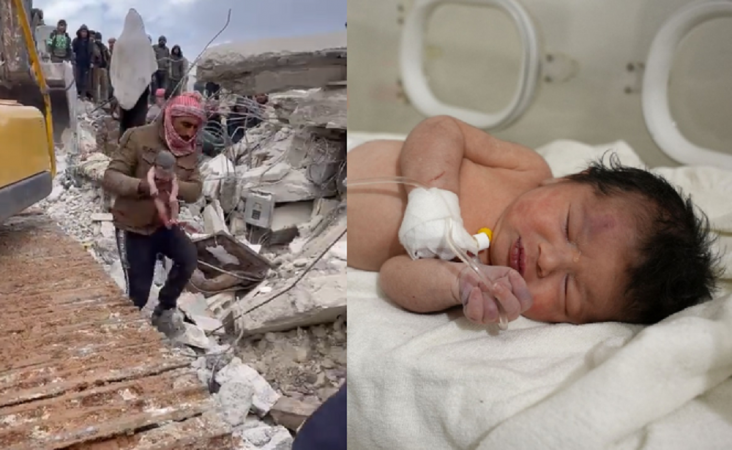 Bebê nasce nos escombros e é resgatado na Síria