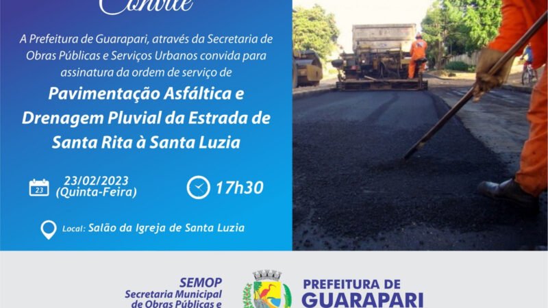 Ordem de Serviço para obra de pavimentação em Santa Luzia, interior de Guarapari