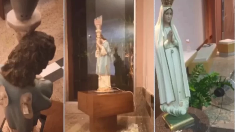 Homem seminu é preso após invadir igreja e quebrar imagens da Virgem Maria e de anjo