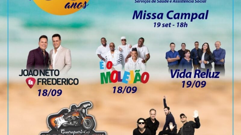 Festa da Cidade terá shows de João Neto e Frederico, Barão Vermelho e Molejo, em Guarapari